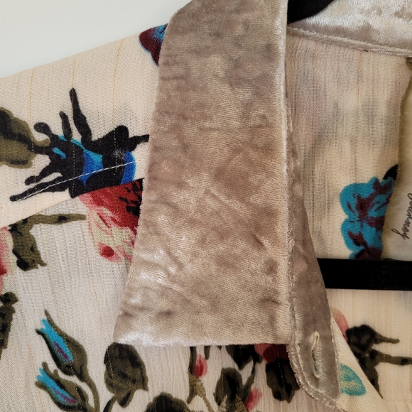 ARATTA Silent Journey Velvet Cream Floral Top Embroidered Sequines Boho Country - Picture 8 of 15